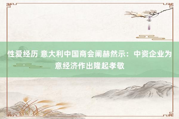 性爱经历 意大利中国商会阐赫然示：中资企业为意经济作出隆起孝敬
