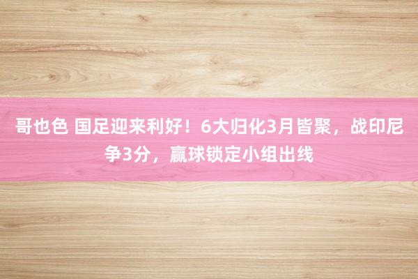 哥也色 国足迎来利好！6大归化3月皆聚，战印尼争3分，赢球锁定小组出线