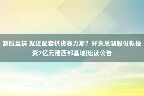 制服丝袜 就近配套供货赛力斯？好意思湖股份拟投资7亿元建西部基地|速读公告