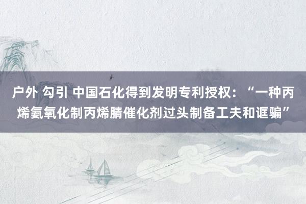 户外 勾引 中国石化得到发明专利授权：“一种丙烯氨氧化制丙烯腈催化剂过头制备工夫和诓骗”