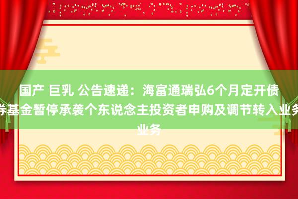 国产 巨乳 公告速递：海富通瑞弘6个月定开债券基金暂停承袭个东说念主投资者申购及调节转入业务