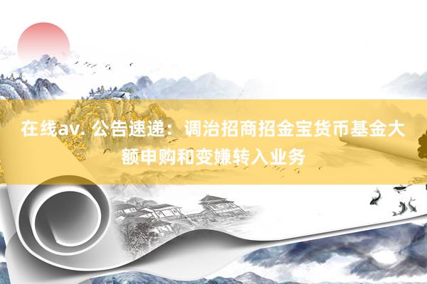 在线av. 公告速递：调治招商招金宝货币基金大额申购和变嫌转入业务