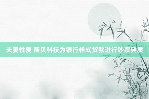 夫妻性爱 斯贝科技为银行样式贷款进行钞票典质