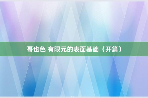 哥也色 有限元的表面基础（开篇）