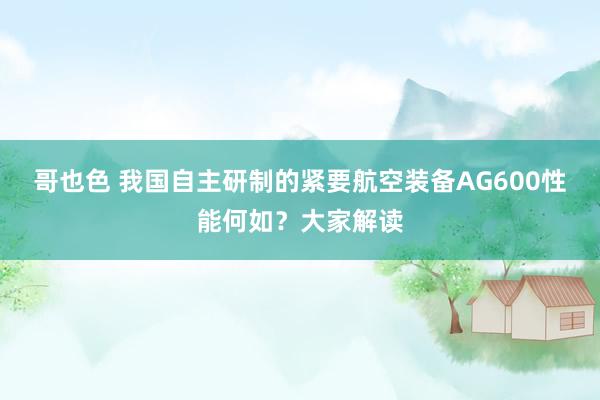 哥也色 我国自主研制的紧要航空装备AG600性能何如？大家解读
